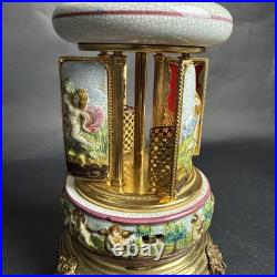 Reuge Capodimonte Porcelain Musical Lipstick Cigarette Carousel Music Box Rare