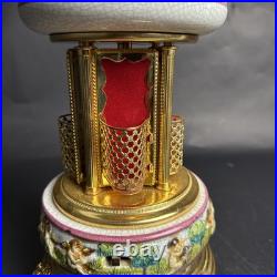 Reuge Capodimonte Porcelain Musical Lipstick Cigarette Carousel Music Box Rare