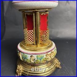 Reuge Capodimonte Porcelain Musical Lipstick Cigarette Carousel Music Box Rare
