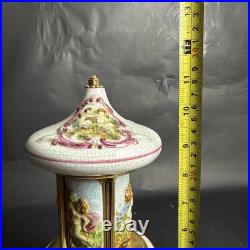 Reuge Capodimonte Porcelain Musical Lipstick Cigarette Carousel Music Box Rare