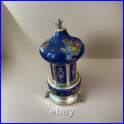 Reuge Carousel Blue Floral Italian Music Box Swiss Musical Movement Collectible