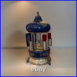 Reuge Carousel Blue Floral Italian Music Box Swiss Musical Movement Collectible