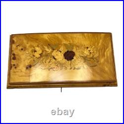 Reuge Inlaid Floral Jewelry/Music Box Italy withKey My Way Rectangular