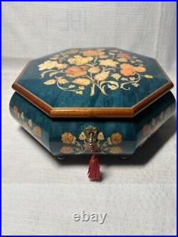 Reuge Inlaid Music Jewelry Box Made In Italy, Love Story, Large 10 1/2 Octagon
