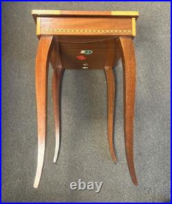 Reuge Italian Inlaid Marquetry Music Jewelry Box Sewing Side Storage Table Vtg