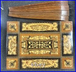 Reuge Italian Inlaid Marquetry Music Jewelry Box Sewing Side Storage Table Vtg