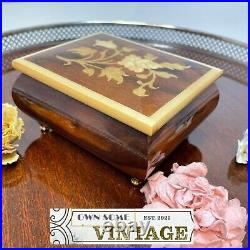 Reuge Music Box 18 Note Movement Plays Greensleeves Floral Inlaid Detail