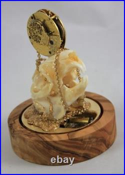 Reuge Music Box Huddersfield Fusee Pocket Watch Rabbit Skull Alice in Wonderland