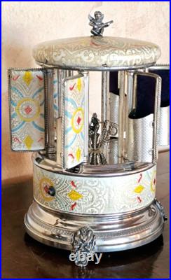 Reuge Music box carousel lipstick Swiss movement 50s/60s, Italy