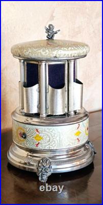 Reuge Music box carousel lipstick Swiss movement 50s/60s, Italy Reuge Music box carousel lipstick Swiss movement 50s/60s, Italy