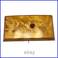 Reuge Octagonal Inlaid Floral Jewelry/Music Box Italy withKey My Way