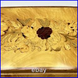 Reuge Octagonal Inlaid Floral Jewelry/Music Box Italy withKey My Way