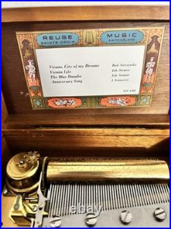Reuge Sainte Croix Music Box Switzerland Ch 4/50 4 Songs Works Wonderfully