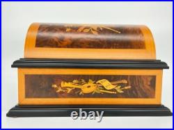 Reuge Swiss 72-Note Interchangeable Disc Music Box Roma Inlaid Walnut & Burl