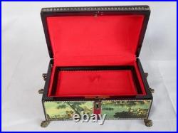 Reuge Swiss Music Cherry Wood with Scenes & Gold-Tone Movement 4 Songs VIDEO