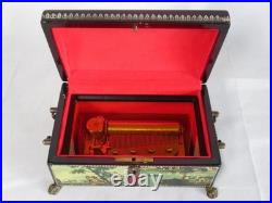 Reuge Swiss Music Cherry Wood with Scenes & Gold-Tone Movement 4 Songs VIDEO