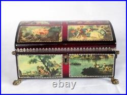 Reuge Swiss Music Cherry Wood with Scenes & Gold-Tone Movement 4 Songs VIDEO