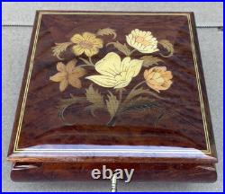 Reuge Tomorrow Wood Music Musical Jewelry Trinket Box Flower Inlay with Key