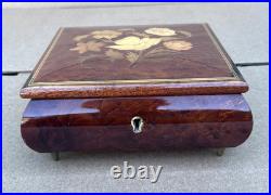 Reuge Tomorrow Wood Music Musical Jewelry Trinket Box Flower Inlay with Key
