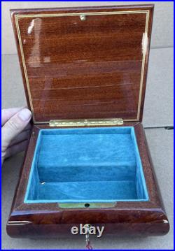 Reuge Tomorrow Wood Music Musical Jewelry Trinket Box Flower Inlay with Key