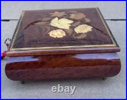 Reuge Tomorrow Wood Music Musical Jewelry Trinket Box Flower Inlay with Key