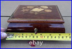 Reuge Tomorrow Wood Music Musical Jewelry Trinket Box Flower Inlay with Key