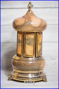 Reuge Vintage Cigarette Lipstick Holder Carousel Music Box Onyx Stone Watch VID