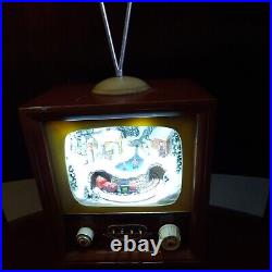 Roman Retro TV Lighted Musical Animated Christmas Scene Village Train Ice Skater