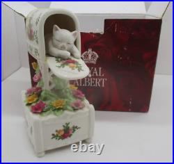 Royal Albert Old Country Roses Musical Mailbox With Kitten Mint in Box Works