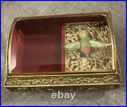 SF Music Box Co Brass Glass Flying Hummingbird Jewelry Box Works Perfectly Rare