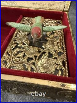 SF Music Box Co Brass Glass Flying Hummingbird Jewelry Box Works Perfectly Rare