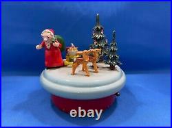 STEINBACH Christmas Music Box Santa Deer Carved Wood THORENS Germany Vintage