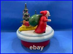 STEINBACH Christmas Music Box Santa Deer Carved Wood THORENS Germany Vintage