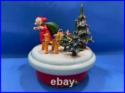 STEINBACH Christmas Music Box Santa Deer Carved Wood THORENS Germany Vintage