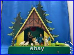 STEINBACH Music Box Christmas Nativity Light Carved Wood THORENS Germany Vintage