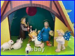 STEINBACH Music Box Christmas Nativity Light Carved Wood THORENS Germany Vintage
