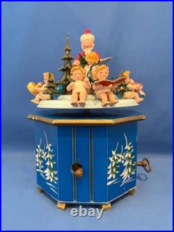 STEINBACH Music Box Christmas SANTA Angels Carved Wood THORENS Germany Vintage