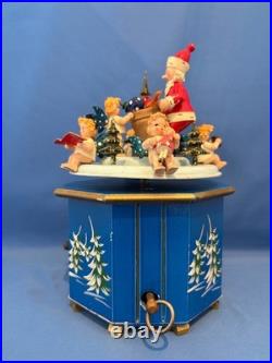 STEINBACH Music Box Christmas SANTA Angels Carved Wood THORENS Germany Vintage