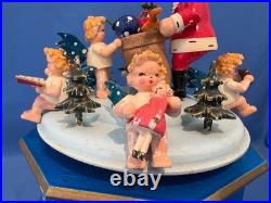 STEINBACH Music Box Christmas SANTA Angels Carved Wood THORENS Germany Vintage