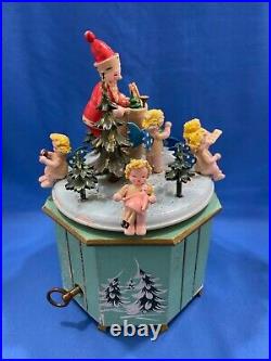 STEINBACH Music Box Christmas Santa Angels Carved Wood THORENS Germany Vintage