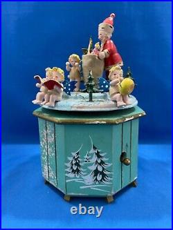 STEINBACH Music Box Christmas Santa Angels Carved Wood THORENS Germany Vintage