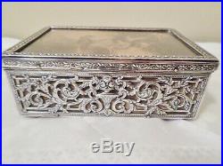 STERLING Antique Baroque Ornate Sterling Silver Music Box Trinket Box