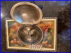 STUNNING SILVER BIRD AUTOMATON MUSIC BOX WithPAINTING AND GEMS BIRD MOVES