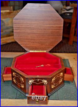 STUNNING Vintage Large SWISS Reuge Music & Jewelry Box Octagon Made in Italy