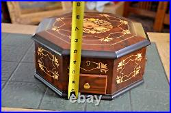 STUNNING Vintage Large SWISS Reuge Music & Jewelry Box Octagon Made in Italy