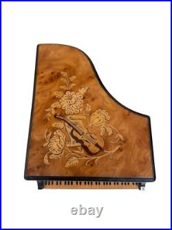 San Francisco Music Box Co Piano withFloral Inlay And Violin Tested And Works
