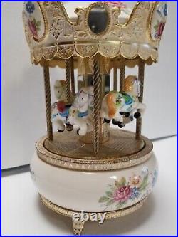 Sanfrancisco Music Box Company Porcelain 4 Horse Rotating Carousel