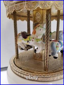 Sanfrancisco Music Box Company Porcelain 4 Horse Rotating Carousel