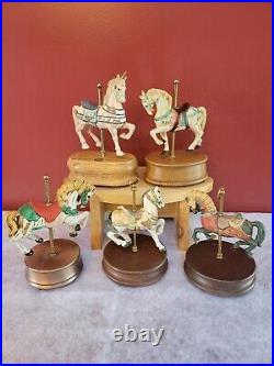 Set Of (5) Vintage 1970's Musical Carousel Horses