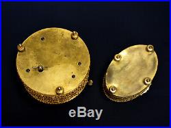 Set of French Enamel Lady Medallion Ormolu Engraved Jewelry Music Box with Clock